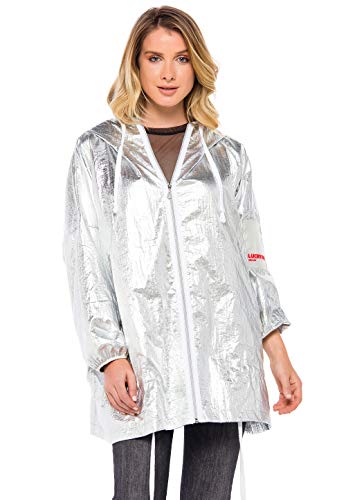 Cipo & Baxx Damen Jacke WJ169 Silber – Leichte Übergangsjacke im Modernen Streetwear Stil mit Glanzoptik, Kapuze & Taschen – Stylische Freizeitjacke für Alltag & Party - WJ169 Silber L von Cipo & Baxx
