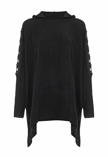 Cipo & Baxx Damen Pullover Kapuze Lässig Spitzenärmel Sweater Sweatshirt Langarm Pulli Strick WP219 Schwarz L von Cipo & Baxx