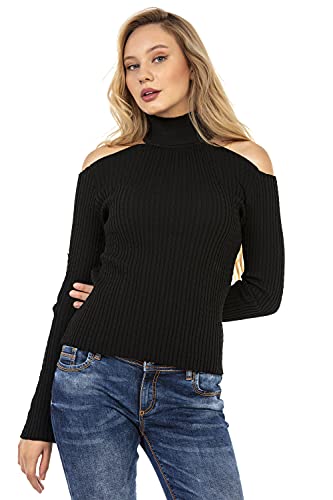 Cipo & Baxx Damen Pullover Rollkragen Pulli Rippenstrick Off Shoulder Schulterfrei WP205 Schwarz XL von Cipo & Baxx