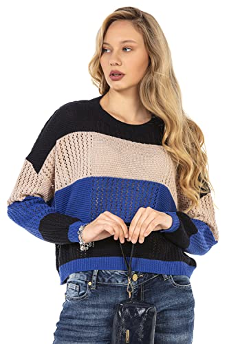 Cipo & Baxx Damen Pullover Strick Farbblock Pulli Sweater Langarm WP226 Blau L von Cipo & Baxx