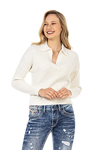 Cipo & Baxx Damen Pullover Sweater Polokragen Pulli Strickpullover WP234 Ecru M von Cipo & Baxx