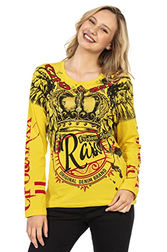 Cipo & Baxx Damen Pullover Sweatshirt Longsleeve Langarmshirt Print Rundhals WL284 Gelb L von Cipo & Baxx