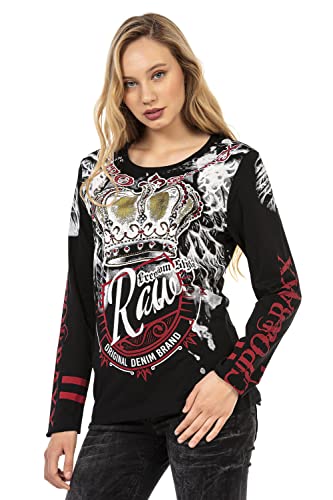 Cipo & Baxx Damen Pullover Sweatshirt Longsleeve Langarmshirt Print Rundhals WL284 Schwarz L von Cipo & Baxx