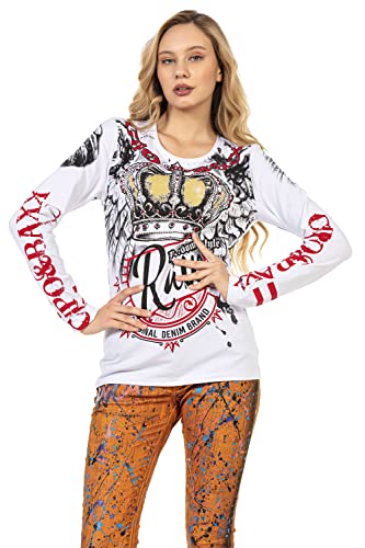 Cipo & Baxx Damen Pullover Sweatshirt Longsleeve Langarmshirt Print Rundhals WL284 Weiß L von Cipo & Baxx