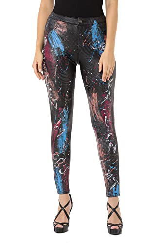 Cipo & Baxx Damen Röhrenhose Print-Design Leder-Optik Pants WD487 Schwarz W29 von Cipo & Baxx