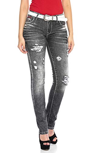 Cipo & Baxx Damen Röhrenjeans Destroyed Denim Jeans Hose Used Slim Fit WD432 Schwarz W30 L32 von Cipo & Baxx