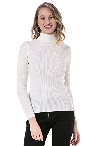 Cipo & Baxx Damen Rollkragenpullover Strick Langarm Pulli Sweater WP227 Ecru S von Cipo & Baxx