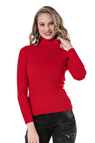 Cipo & Baxx Damen Rollkragenpullover Strick Langarm Pulli Sweater WP227 Rot M von Cipo & Baxx
