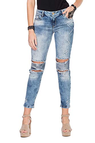 Cipo & Baxx Damen Skinny Jeans Destroyed-Look Denim Hose 5 Pocket Design WD331 W26 L32 Blau von Cipo & Baxx