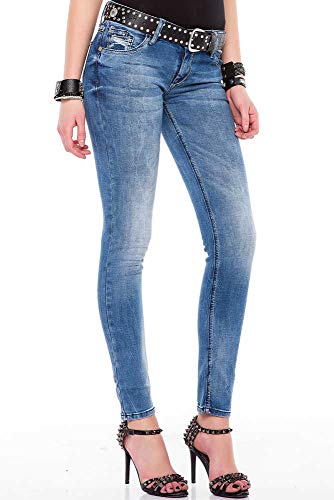 Cipo & Baxx Damen Jeans WD344 Blau - Slim Fit Straight Jeans Hose - Raffiniertes Design, Atemberaubender Look, Angenehmes Gefühl - 98,4% Baumwolle 1,6% Elastan - WD344 Blau W30-L32 von Cipo & Baxx