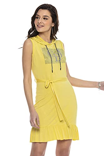 Cipo & Baxx Damen Sommer T-Shirt Kleid Ärmellos Rundhals Shirtkleid Kapuzenkleid Dress WY136 Gelb S von Cipo & Baxx