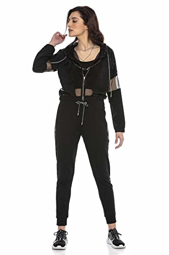Cipo & Baxx Damen Sportanzug Sweat Suit 2-teiliges Set Sweatjacke Hose mit Netz-Elementen WLR138 Schwarz S von Cipo & Baxx