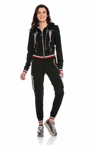 Cipo & Baxx Damen Sportanzug Sweat Suit 2-teiliges Set Sweatjacke Hose mit Steinbesatz WLR134 Schwarz L von Cipo & Baxx