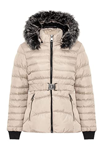 Cipo & Baxx Damen Steppjacke Fell Kapuze Gürtel Winter Jacke Outdoor WM132 Beige XL von Cipo & Baxx
