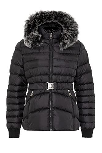 Cipo & Baxx Damen Steppjacke Fell Kapuze Gürtel Winter Jacke Outdoor WM132 Schwarz XL von Cipo & Baxx