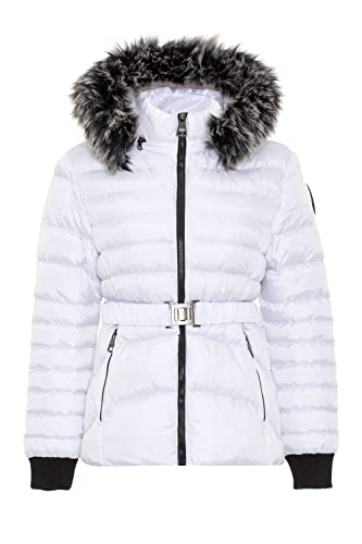 Cipo & Baxx Damen Steppjacke Fell Kapuze Gürtel Winter Jacke Outdoor WM132 Weiß L von Cipo & Baxx