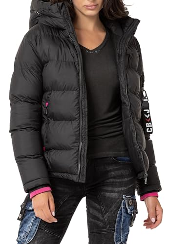 Cipo & Baxx Damen Steppjacke Winterjacke Jacke Kapuze Stehkragen WM138 Schwarz M von Cipo & Baxx