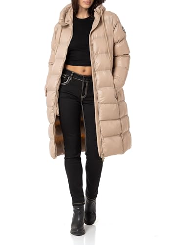 Cipo & Baxx Damen Steppmantel Jacke Parka Knielang Winterjacke Stepp Kapuze WM137 Beige S von Cipo & Baxx