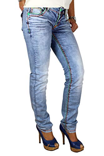 Cipo & Baxx Damen Stretch Jeans mit dicken Neon Nähten (W28/L34) von Cipo & Baxx