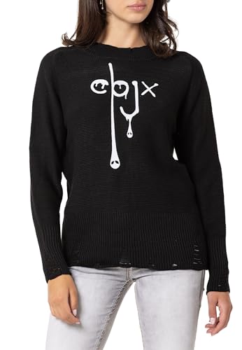 Cipo & Baxx Damen Strick Pullover Print Sweater Used Design Rundhals Pulli WP255 Schwarz XL von Cipo & Baxx