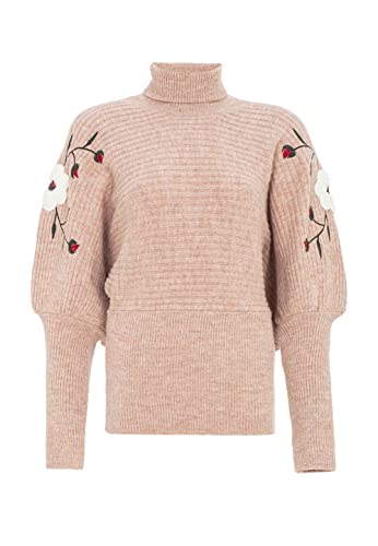 Cipo & Baxx Damen Strickpullover Rollkragen Sweater Stickerei Pullover WP216 Rosa XL von Cipo & Baxx
