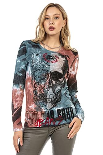 Cipo & Baxx Damen Sweater Langarm Sweatshirt Pullover Longsleeve Print WL283 Burgundy XL von Cipo & Baxx