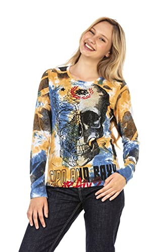 Cipo & Baxx Damen Sweatshirt Langarm WL283 Mustard – Stylischer Pullover mit Print & Verzierungen – Bequemer Alltags-Look für Freizeit, Schule & Streetwear Outfit - WL283 Mustard M von Cipo & Baxx