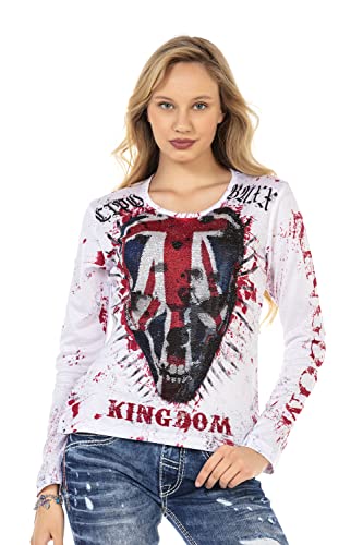 Cipo & Baxx Damen Sweatshirt Langarm WL287 Weiß – Stylischer Pullover mit Print & Verzierungen – Bequemer Alltags-Look für Freizeit, Schule & Streetwear Outfit - WL287 Weiß XL von Cipo & Baxx