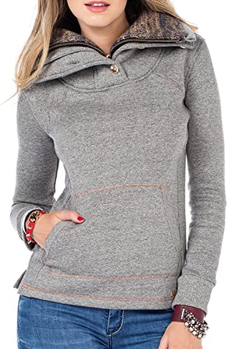 Cipo & Baxx Damen Sweater Pullover Hoodie Sweatshirt Pulli Doppelkragen Kängurutaschen Graumelange XL von Cipo & Baxx