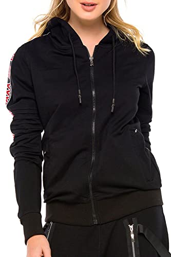 Cipo & Baxx Damen Sweatjacke Kapuzenpulli Jacke Sweater Freizeit Übergangsjacke mit Schriftzügen Schwarz S von Cipo & Baxx