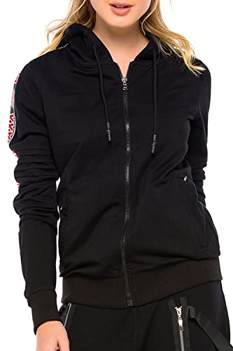 Cipo & Baxx Damen Sweatjacke Kapuzenpulli Jacke Sweater Freizeit Übergangsjacke mit Schriftzügen Schwarz XL von Cipo & Baxx