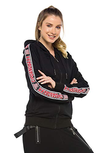 Cipo & Baxx Damen Sweatjacke Kapuzenpulli Jacke Sweater Freizeit Übergangsjacke mit Schriftzügen Schwarz XL von Cipo & Baxx