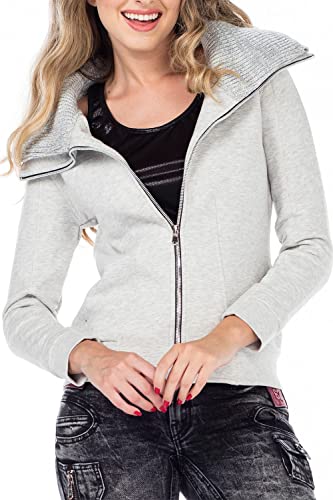 Cipo & Baxx Damen Sweatjacke Übergangsjacke Sweater Sweatshirt Freizeit Jacke mit Doppelkragen Graumelange XL von Cipo & Baxx