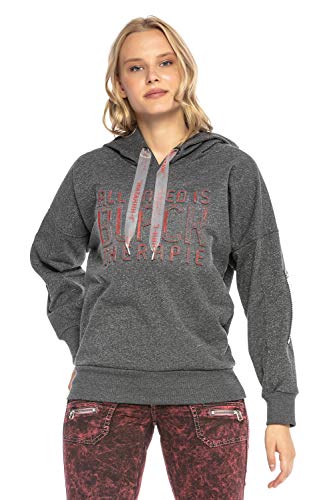 Cipo & Baxx Damen Sweatshirt Kapuzenpullover Hoodie Sweater mit Statement-Print WL246 Dunkelblau L von Cipo & Baxx