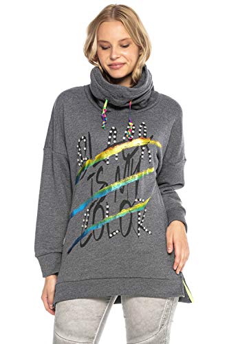 Cipo & Baxx Damen Sweatshirt Pullover Ladies High Neck Schalkragen Hoodie mit Steinchen Anthracite XL von Cipo & Baxx