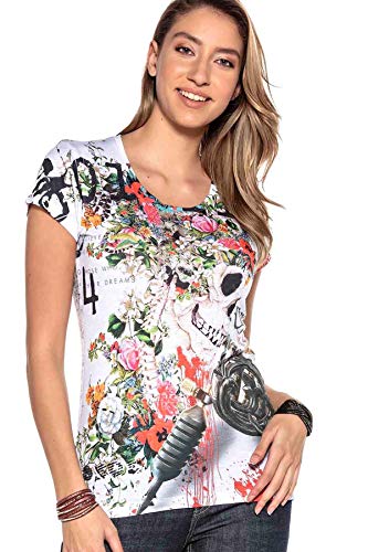 Cipo & Baxx Damen T-Shirt Print Kurzarm Rundhalsausschnitt Freizeitshirt WT286 Weiß M von Cipo & Baxx