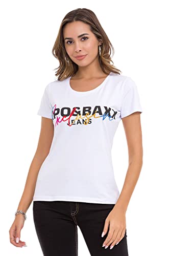 Cipo & Baxx Damen T-Shirt Stickerei Tops Shirt Kurzarm Baumwolle WT370 Weiß L von Cipo & Baxx