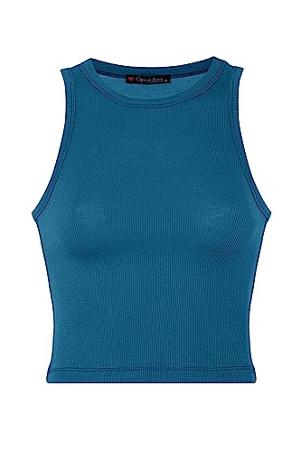 Cipo & Baxx Damen Tanktop T-Shirt Trägertop Crop Top Gerippt Shirt Ärmellos WU105 Blau M von Cipo & Baxx