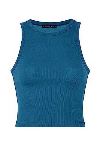 Cipo & Baxx Damen Tanktop T-Shirt Trägertop Crop Top Gerippt Shirt Ärmellos WU105 Blau XL von Cipo & Baxx