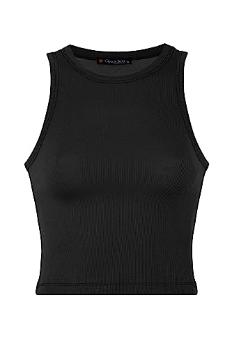 Cipo & Baxx Damen Tanktop T-Shirt Trägertop Crop Top Gerippt Shirt Ärmellos WU105 Schwarz L von Cipo & Baxx