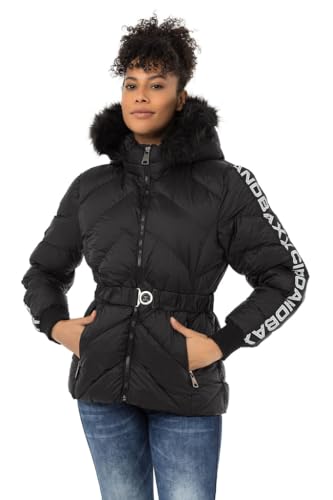 Cipo & Baxx Damen Winterjacke Stepp Fell Kapuze Jacke WM133 Schwarz XL von Cipo & Baxx