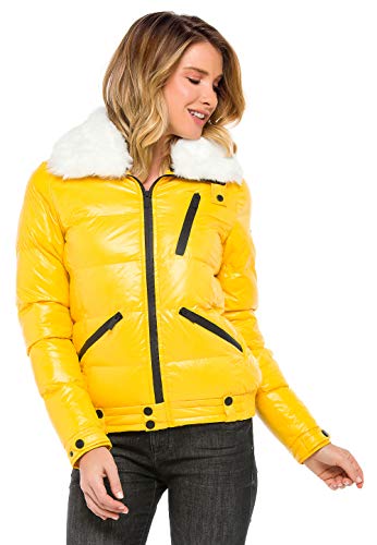 Cipo & Baxx Damen Winterjacke Steppjacke Kunstfellkragen Outdoorjacke Warm Design Gelb L von Cipo & Baxx