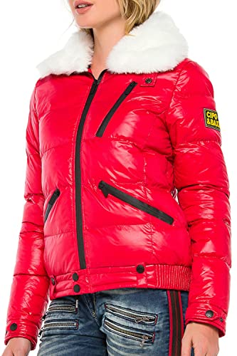 Cipo & Baxx Damen Winterjacke Steppjacke Kunstfellkragen Outdoorjacke Warm Design Rot L von Cipo & Baxx