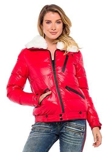 Cipo & Baxx Damen Winterjacke Steppjacke Kunstfellkragen Outdoorjacke Warm Design Rot L von Cipo & Baxx