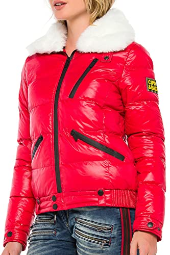 Cipo & Baxx Damen Winterjacke Steppjacke Kunstfellkragen Outdoorjacke Warm Design Rot XL von Cipo & Baxx