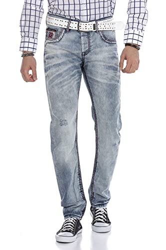 Cipo & Baxx Herren Ausgefallene Jeans Hose Straight Leg Denim Casual CD616 Hellblau W31 L34 von Cipo & Baxx