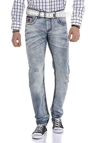 Cipo & Baxx Herren Ausgefallene Jeans Hose Straight Leg Denim Casual CD616 Hellblau W38 L34 von Cipo & Baxx