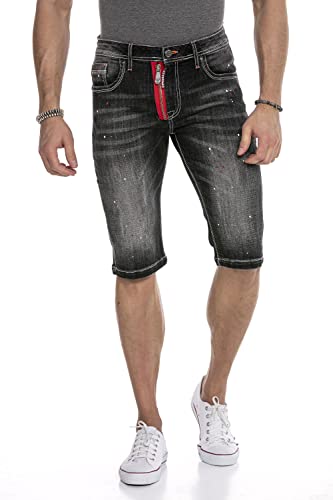 Cipo & Baxx Herren Bermuda Shorts Jeansshorts Denim Reißverschluss Basic Kurze Hose CK240 Schwarz W38 von Cipo & Baxx
