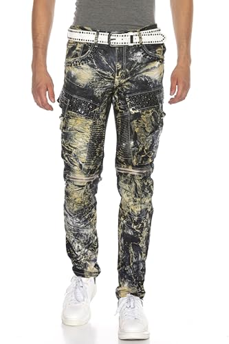 Cipo & Baxx Herren Biker Jeans Ripped-Destroyed-Frayed-Slim Fit Jeans Hose mit Nieten und Muster Khaki W31 L34 Cipo & Baxx Herren Biker Jeans Ripped-Destroyed-Frayed-Slim Fit Jeans Hose mit Nieten und Muster Khaki W31 L34 von Cipo & Baxx