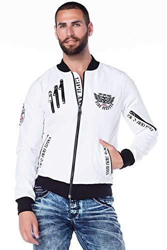 Cipo & Baxx Herren Bomberjacke CJ138 Weiß – Stylische Übergangsjacke mit Mehrfach-Zippern & Stickereien – Modische Jacke für Alltag, Freizeit & Party – CJ138 Weiß L von Cipo & Baxx